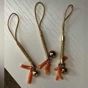 Gold And Coral Cell Phone Straps Keychains - Set Of 3 (From Okinawa, Japan)